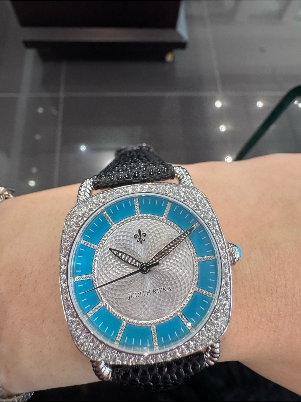 New Judith Ripka Stainless Steel Sleeping Beauty Turquoise Cushion Watch - Picture 3 of 8